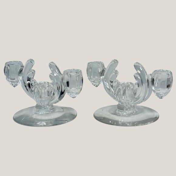 Vintage Heisey Crystolite Clear Glass 3-Light Candlestick Holders - Art Deco - Picture 7 of 7